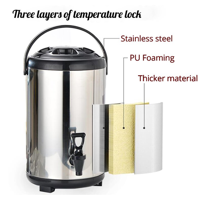Milk Bucket Manufacturer - 10 Litres Stainless Steel Black Insulated Thermos Milk Tea Water Barrel Flask with Tap