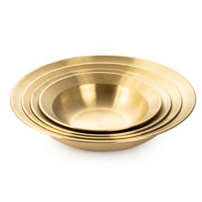 Soup Bowls Set Manufacturer - Gold Stainless Steel and Pasta Tableware Wide Rim Plates Rimmed Deep Round Hotel Restaurant Serving