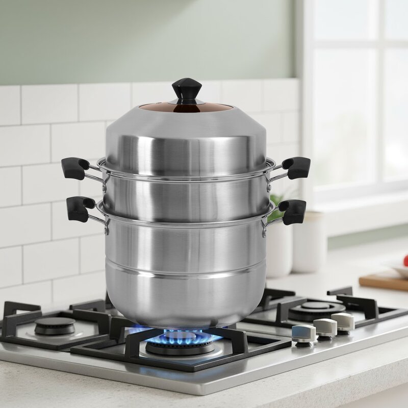 Steamer Pot Manufacturer - Large Capacity 3 Layers Steamer Composition Bottom Induction Cookware Commercial Big Cooking Kitchenware