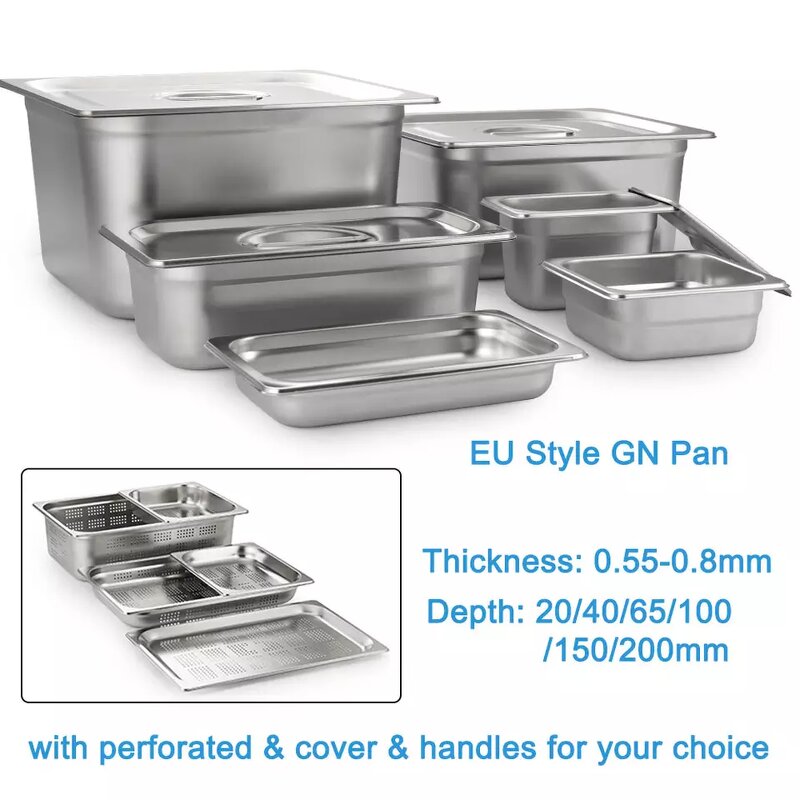 GN Pan Set Manufacturer - 2/1 1/1 1/2 1/3 1/4 1/6 1/9 2/3 Stainless Steel Hotel with Cover for Steam Table Full Size