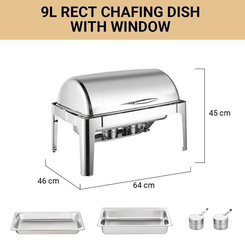 Chafing Dishes Manufacturer - 9L Rectangular Silver Stainless Steel Rolling Top Food Warmer 2025 Premium Round Buffet Set