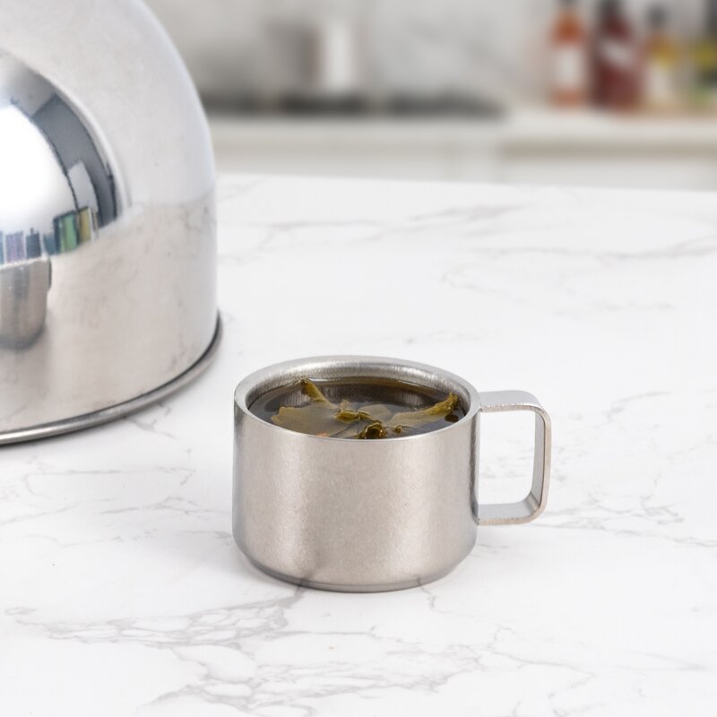 Tea Cup Manufacturer - Nature Color Pure Titanium 95ml with Handle Antibacterial Double Walled Small Outdoor Camping Coffee Beverages Set