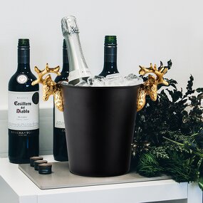 Ice Bucket Manufacturer - Luxury Gold Deer Head Black Stainless Steel Metal Beverages Tub with Handle Beer Wine Chillers