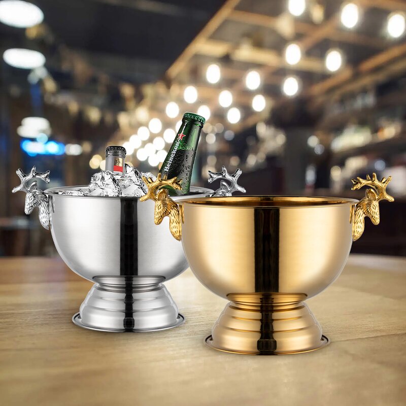 Ice Bucket Manufacturer - Hot Sale Customized Silver Gold Deer Luxury Big Size Stainless Steel Wine Cooler Beer & Wine