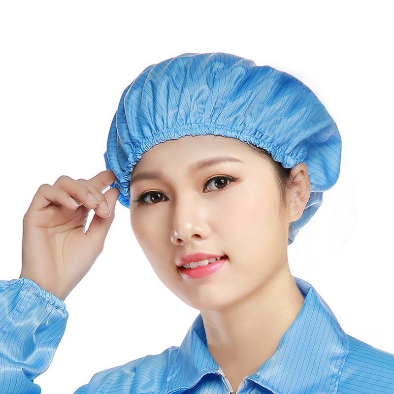 ESD Cleanroom Dustless Hat Manufacturer - Unisex 98% Polyester 2% Carbon Stripe Grid Style Plain Cotton OEM