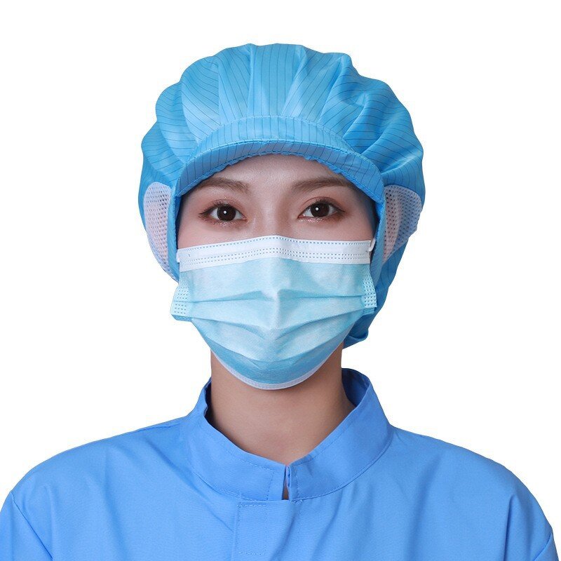 ESD Cleanroom Dustless Hat Manufacturer - Unisex 98% Polyester 2% Carbon Stripe Grid Style Plain Cotton OEM