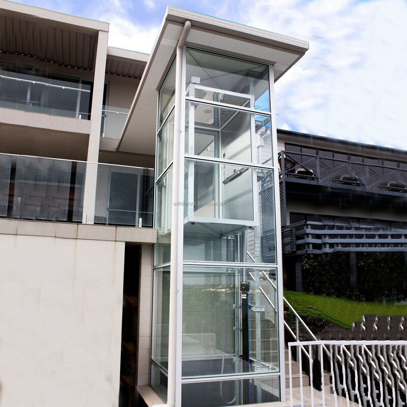Outdoor Home Elevator - 3 Floor Glass Cabin Hydraulic for 2-4 Person