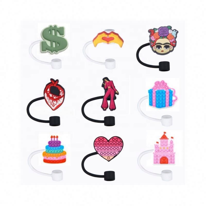 8mm Reusable Metal Straws - Cute Animals Cartoon Tips Dust Toppers Covers