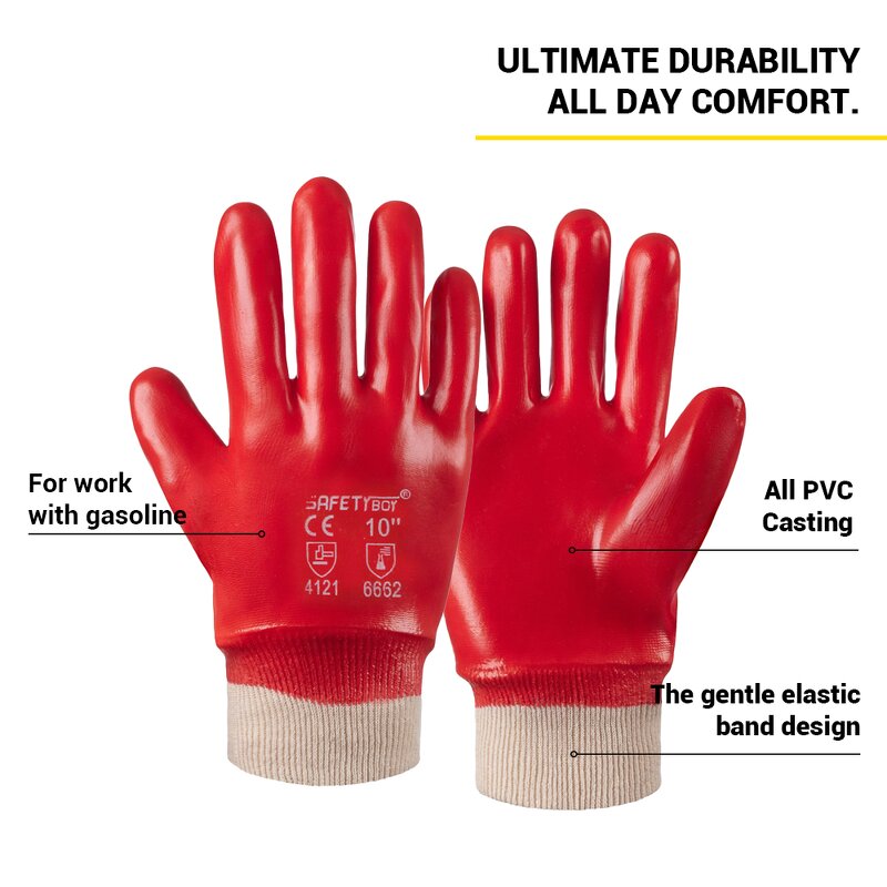 YL1142 PVC Gloves - Red Chemical Custom Logo Safety Work Hand Protection