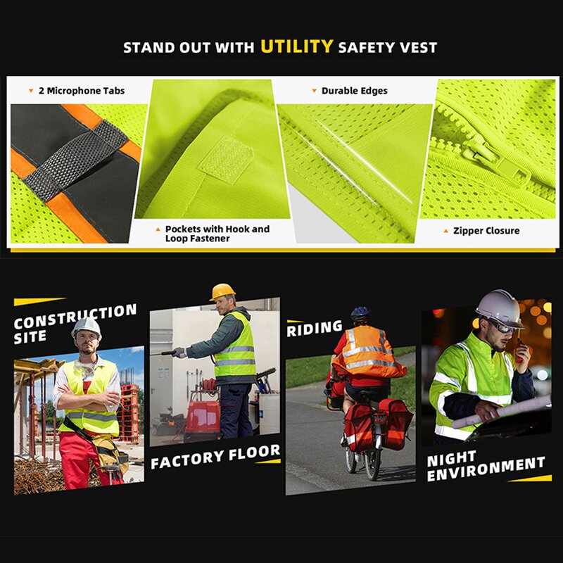 High Visibility Safety Jacket - Breathable Mesh Reflective Customizable