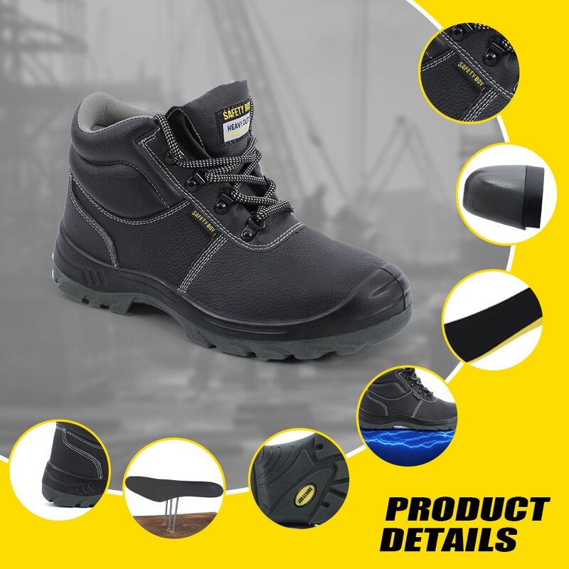 Unisex Work Boots - Slip-Resistant Steel Toe Puncture-Proof Genuine Leather
