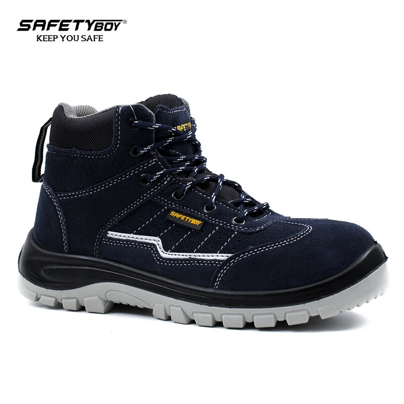 Steel Toe Safety Boots - Genuine Leather PU Oil Resistant Mesh Upper