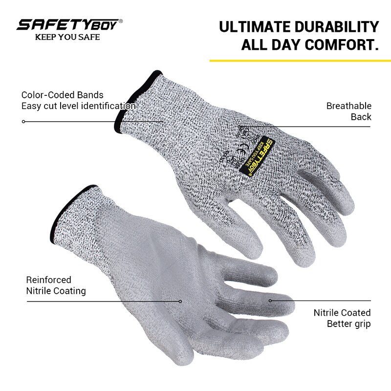 YL1104 Safety Gloves - PU Coated Textured Elastic Soft Anti-cut Kevlar