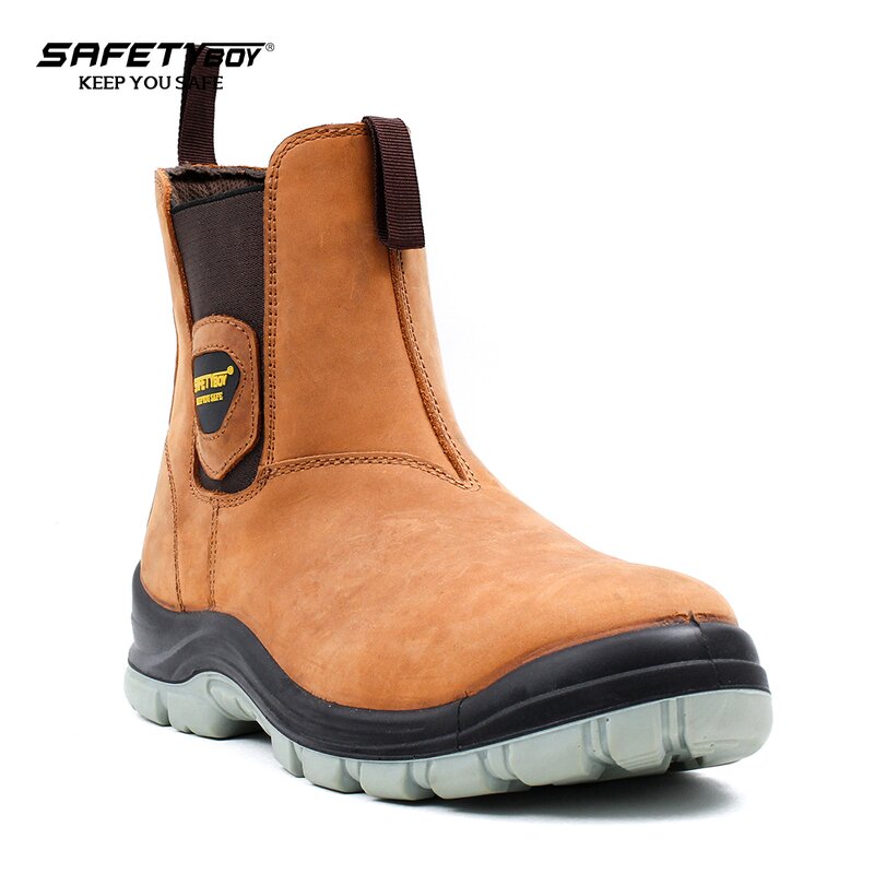 S3 Safety Shoes - High-Cutting Brown Rubber Sole Leather Security Boots CE