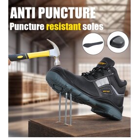 S3 Safety Boots - Steel Toe Genuine Leather Breathable Mesh Anti-Puncture Anti-Slip