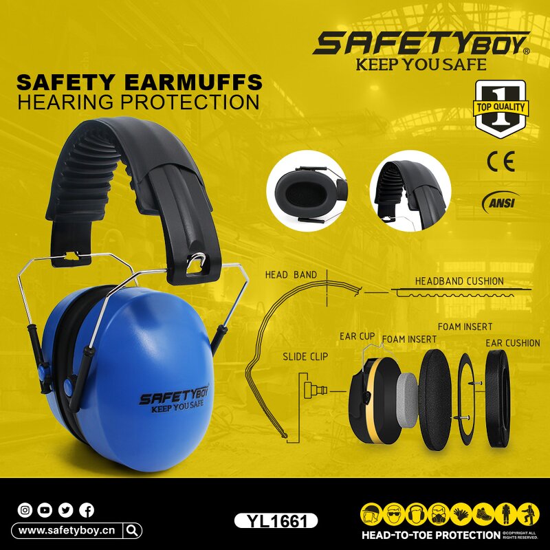 YL1661 Safety Earmuffs - Comfortable ABS Material Noise Cancelling