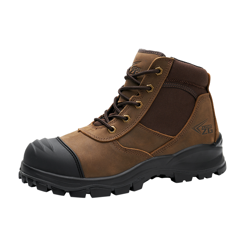 Leather Safety Shoes - Brown Light-Weight Non-Slip Oil-Proof for Construction Workers