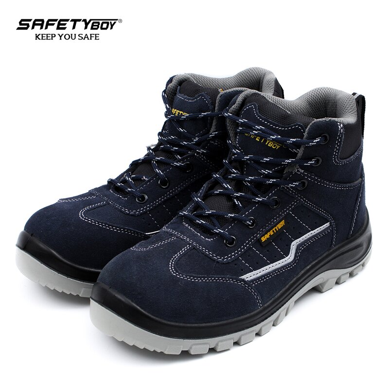 Steel Toe Safety Boots - Genuine Leather PU Oil Resistant Mesh Upper