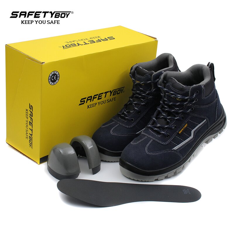 Steel Toe Safety Boots - Genuine Leather PU Oil Resistant Mesh Upper