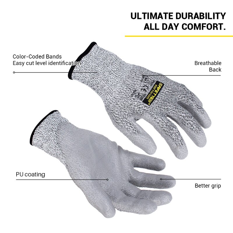 YL1104 Safety Gloves - Cut Resistant Breathable Kevlar PU Coated Textured