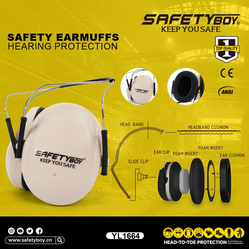 YL1664 Ear Muffs - High Quality ABS Material Noise Cancelling Hearing