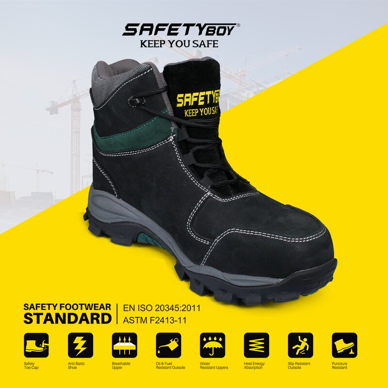 High-Ankle Work Boots - Anti-Slip Oil Acid Resistant Puncture-Proof Steel Toe