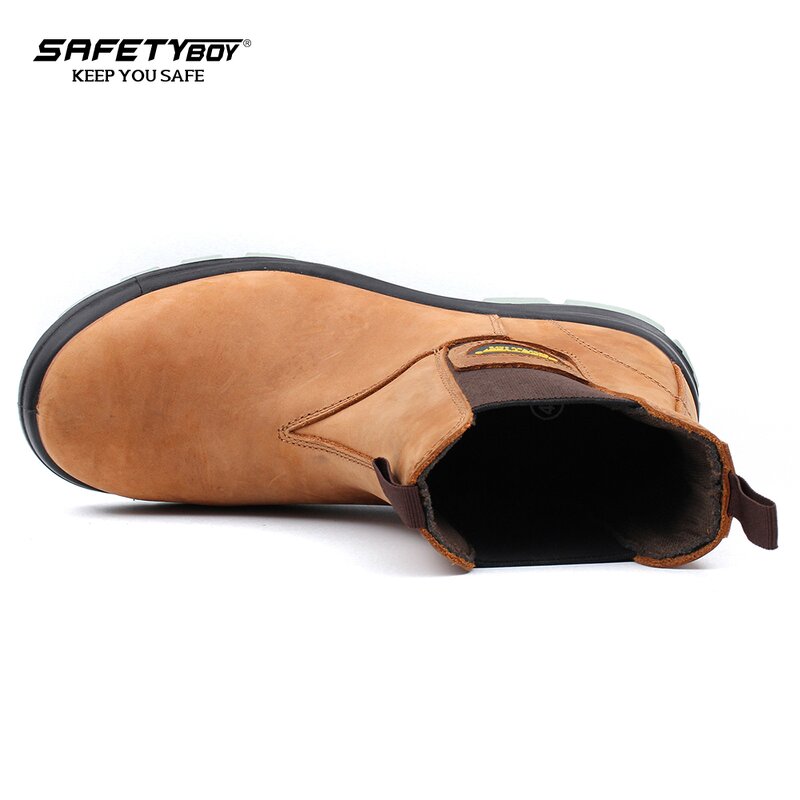 S3 Safety Shoes - High-Cutting Brown Rubber Sole Leather Security Boots CE