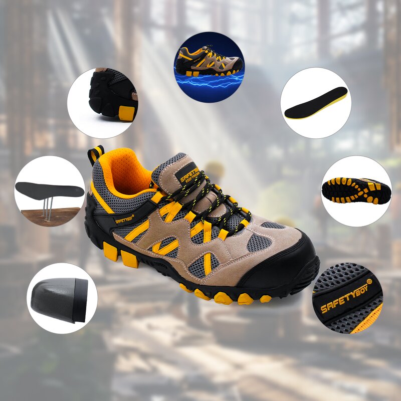 Men's Safety Shoes - Low Cut Breathable Leather Suede Upper with Steel Toe