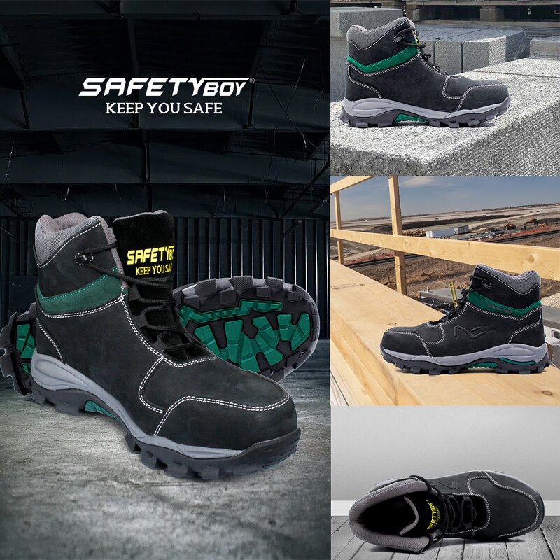 High-Ankle Work Boots - Anti-Slip Oil Acid Resistant Puncture-Proof Steel Toe