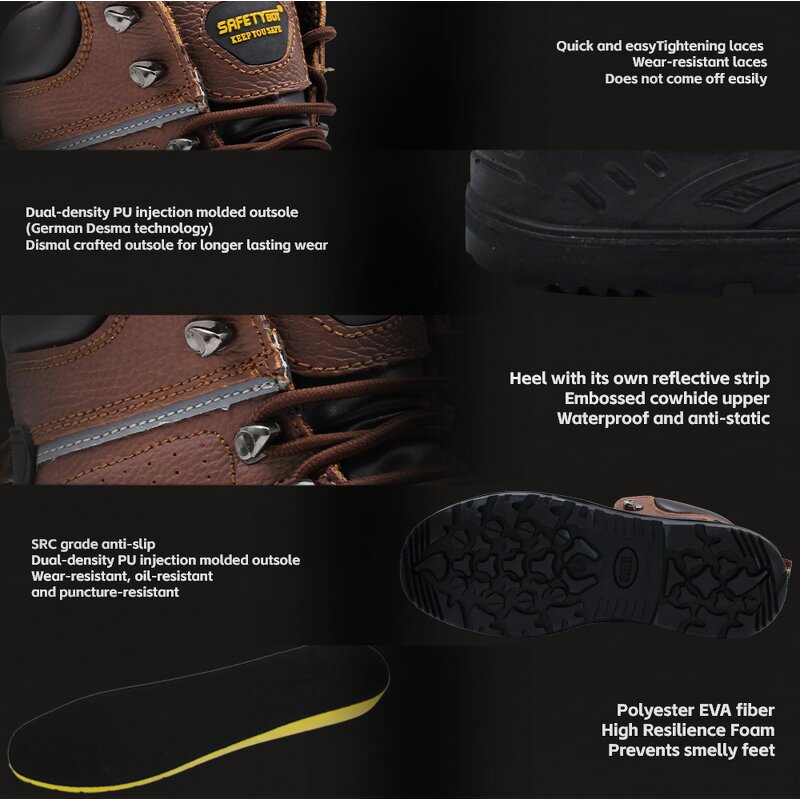 Men's Steel Toe Safety Boots - Sports Style High-Top Leather with Steel Sole