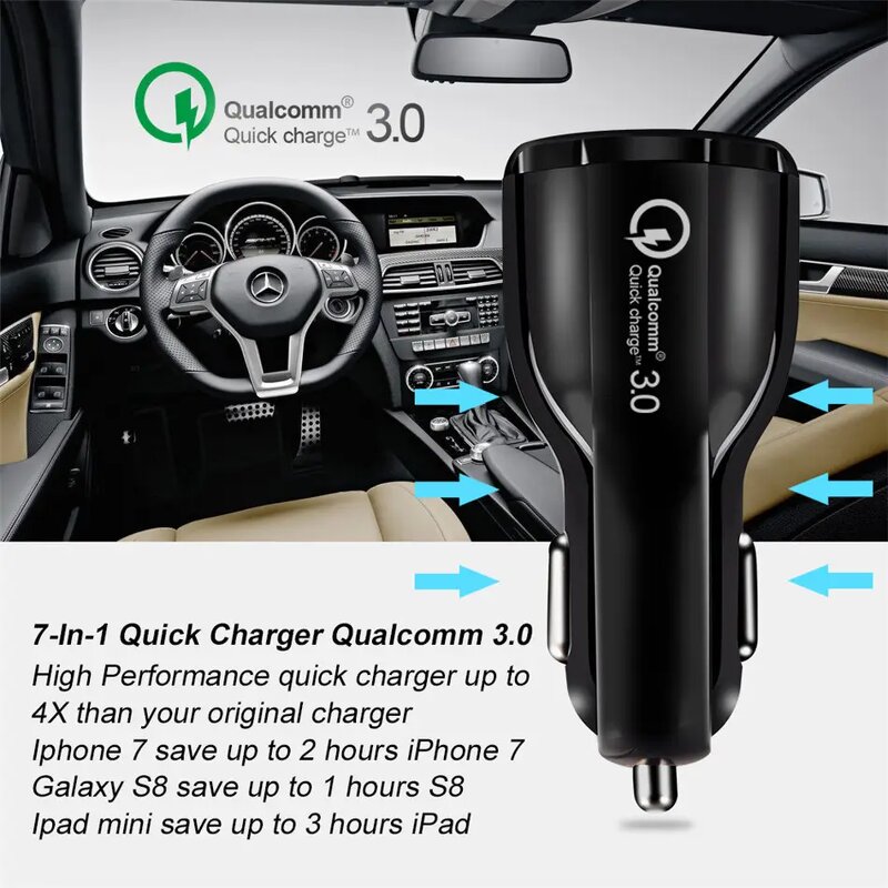 Car Charger - Dual Charging Ports Usb3.0 Quick Charge for Smart Phones