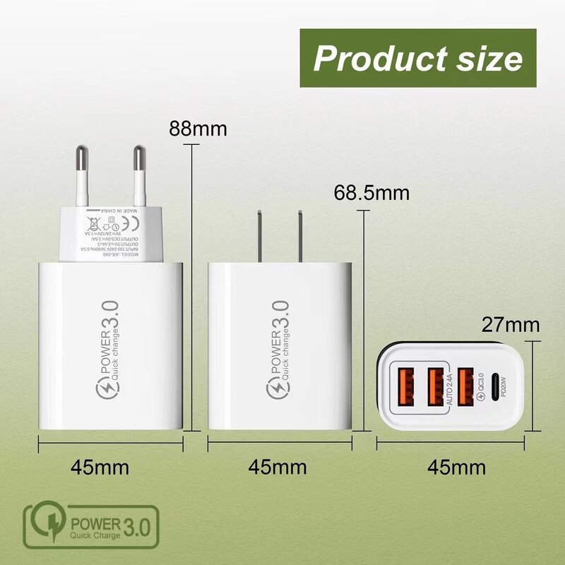 USB Charger - 4 Port 5A Fast Charging Speed Mobile Adapter Type C