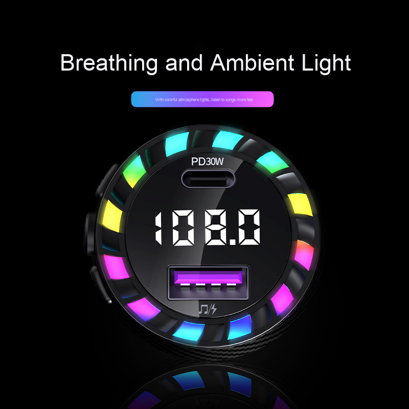 Phone Charger Car Mount - C55 Fast Charging Digital Display Breathing Lamp BT5.0