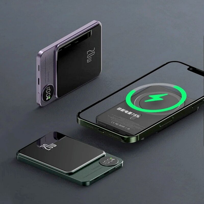 Power Bank - 10000mah Magnetic Portable with LED Display 20W Wireless Charging