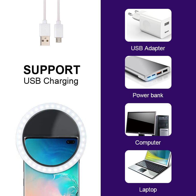 Selfie Ring Light - Portable Rechargeable USB LED 36 Led Universal Fill Light
