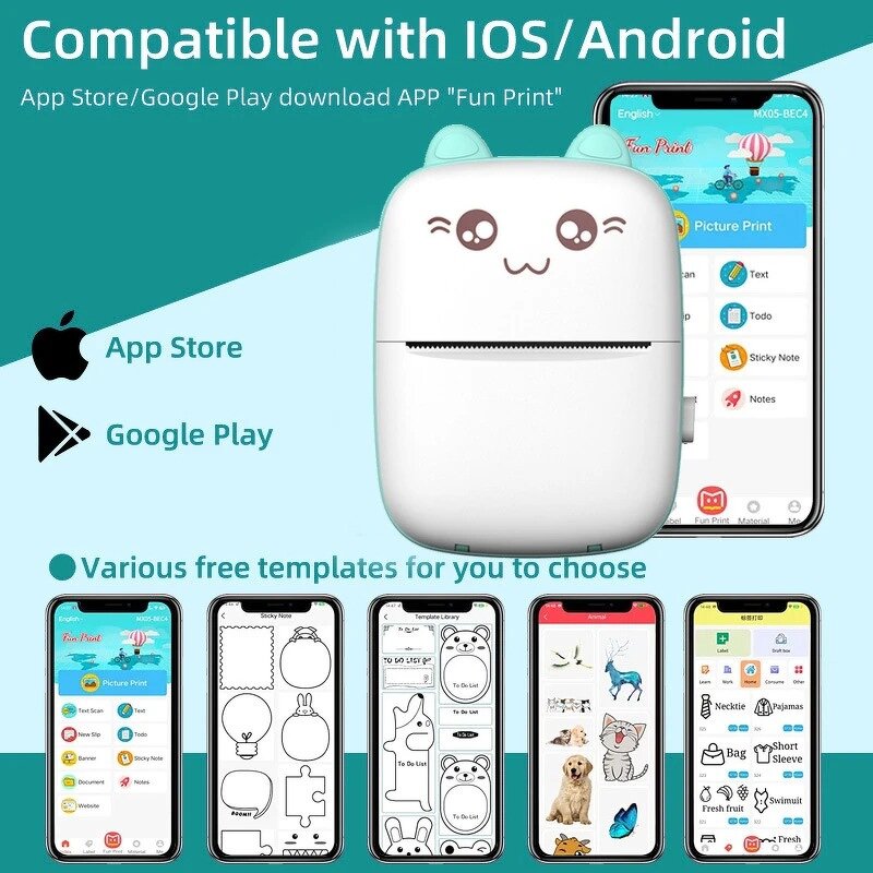 Pocket Printer - KKY Portable Mini Thermal Inkless for Stickers 1-Year Warranty