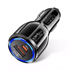 Car Charger - 3.1A USB+USB C Fast Charging 30W PD+QC3.0 for Laptop Mobile