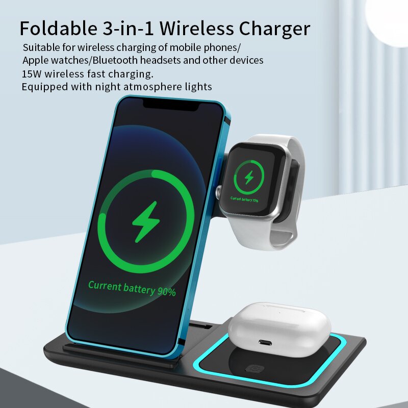 Wireless Charger - 3-in-1 Universal Fast Tabletop for Phone Smart Watch 7W QC3.0