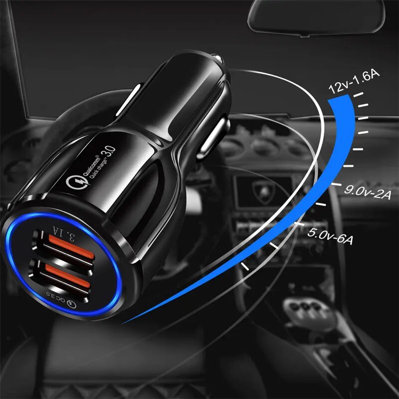 Car Phone Charger - 2*USB Quick Charge QC3.0 for Smart Phones