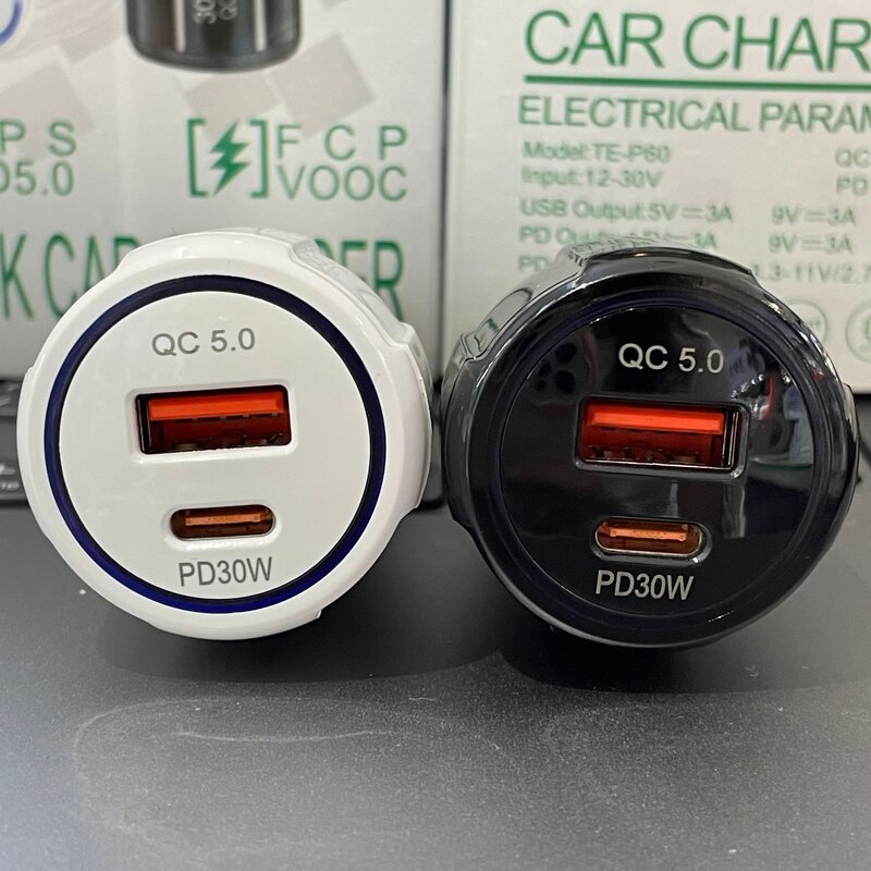 Car Charger - 3.1A USB+USB C Fast Charging 30W PD+QC3.0 for Laptop Mobile