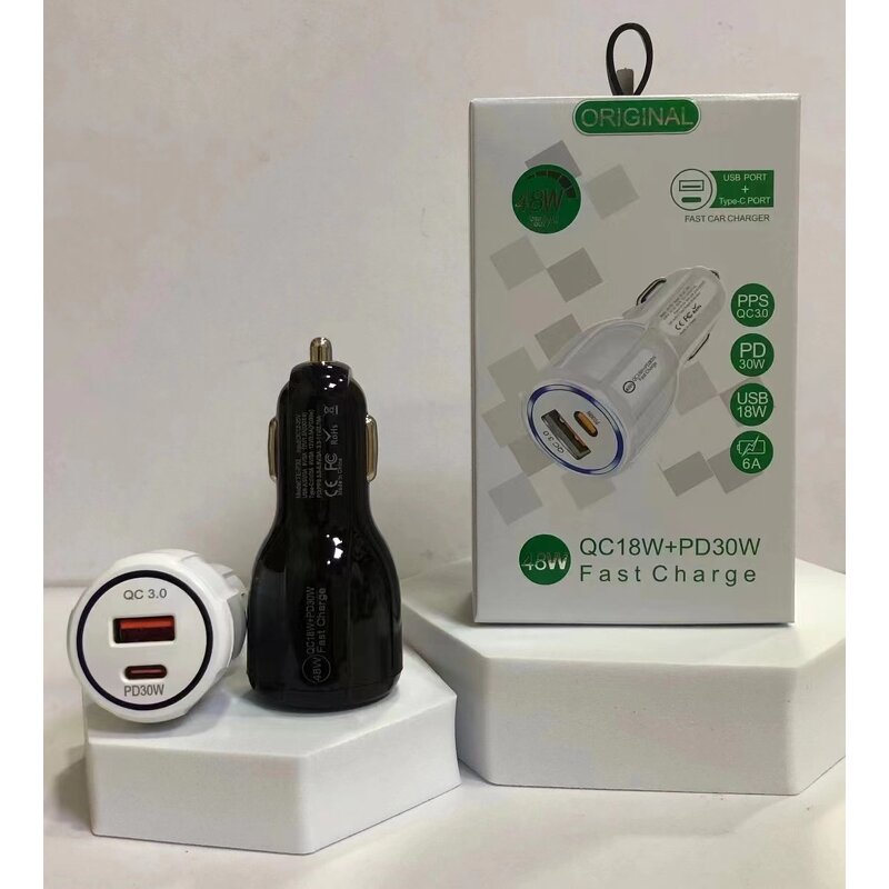 Car Charger - 3.1A USB+USB C Fast Charging 30W PD+QC3.0 for Laptop Mobile