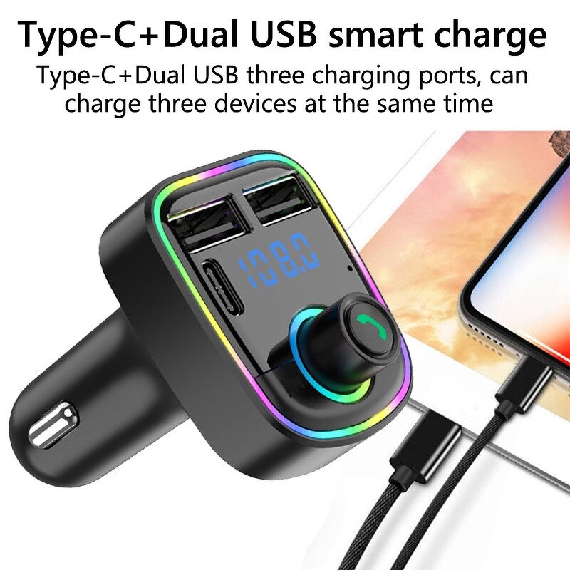 Car MP3 Player Kit - C3 Dual USB with FM Transmitter Handsfree Colorful Light