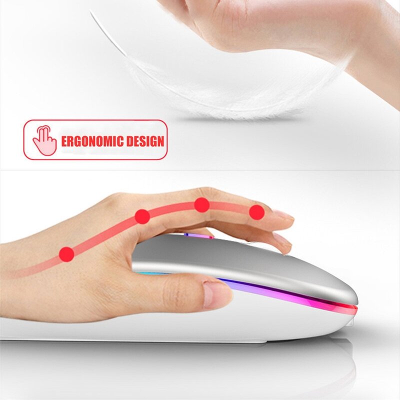 Wireless USB Mouse - Slim Portable 2.4G 3D Mini Backlit Luminous Rechargeable
