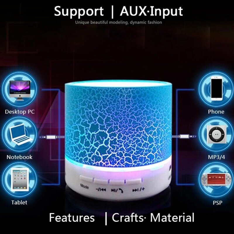 Portable Speaker - A10 Mini Music Wireless Loud RGB LED Waterproof TF USB FM
