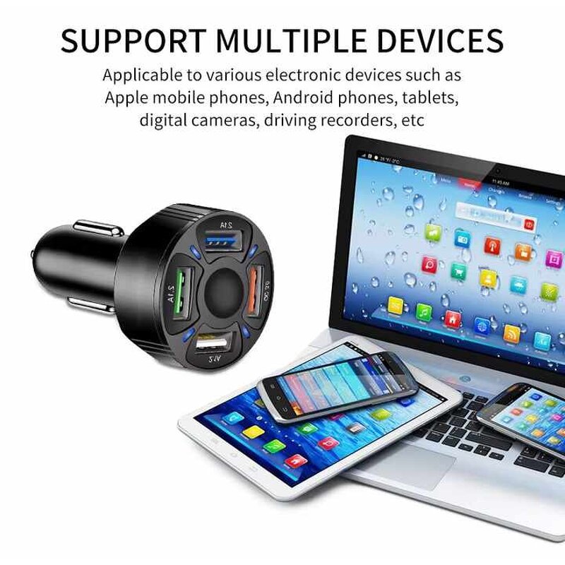 Car Charger - Smiley Face Style 4Ports USB Fast Charging Customized OEM