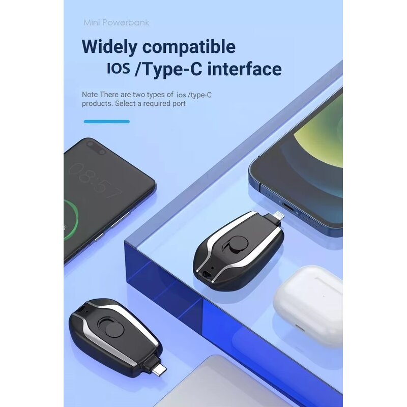 Mini Portable Power Bank - 1500mAh Emergency Pocket Key Chain Charger Micro USB