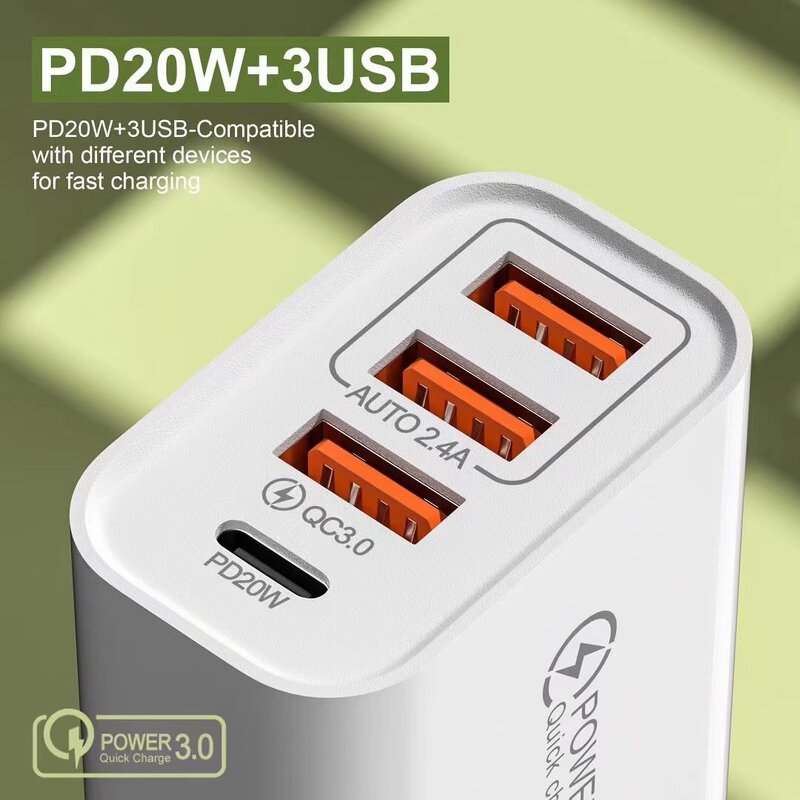 USB Charger - 4 Port 5A Fast Charging Speed Mobile Adapter Type C