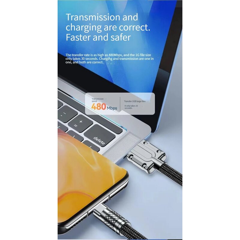 USB Charger Data Cable - Super Fast 6A Type C Nylon Jacket for Huawei Samsung