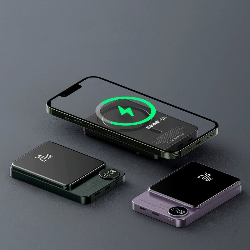 Power Bank - 10000mah Magnetic Portable with LED Display 20W Wireless Charging