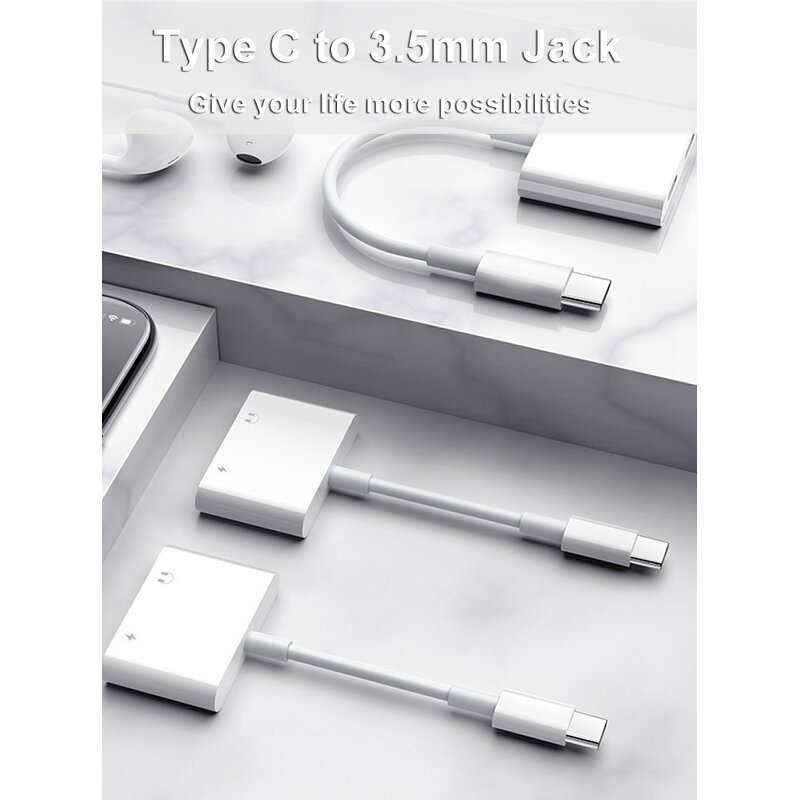 Audio Splitter Converter - 2-in-1 Type C to 3.5mm Jack Charging OTG for Laptop